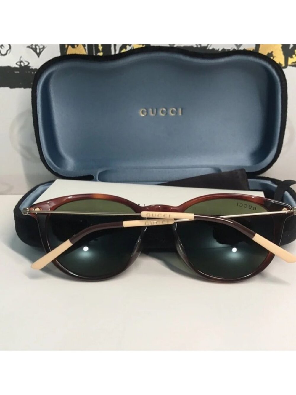 Brand New Gucci GG1048S 002 Round Sunglasses – Havana with Green Lenses ✨ - Picture 11 of 13